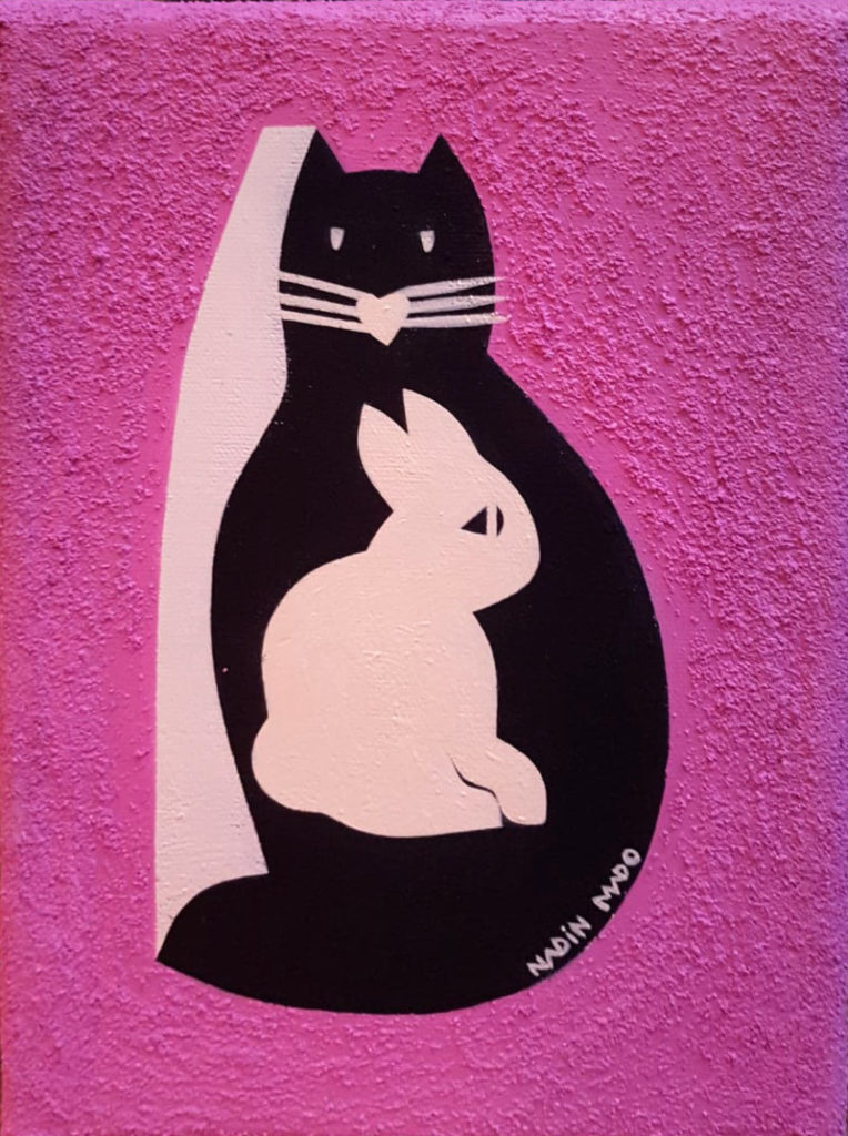 Sébastien Nadin & Mado, Comme lapin et chat 2021, 19 x 24 cm, acrylique sur toile