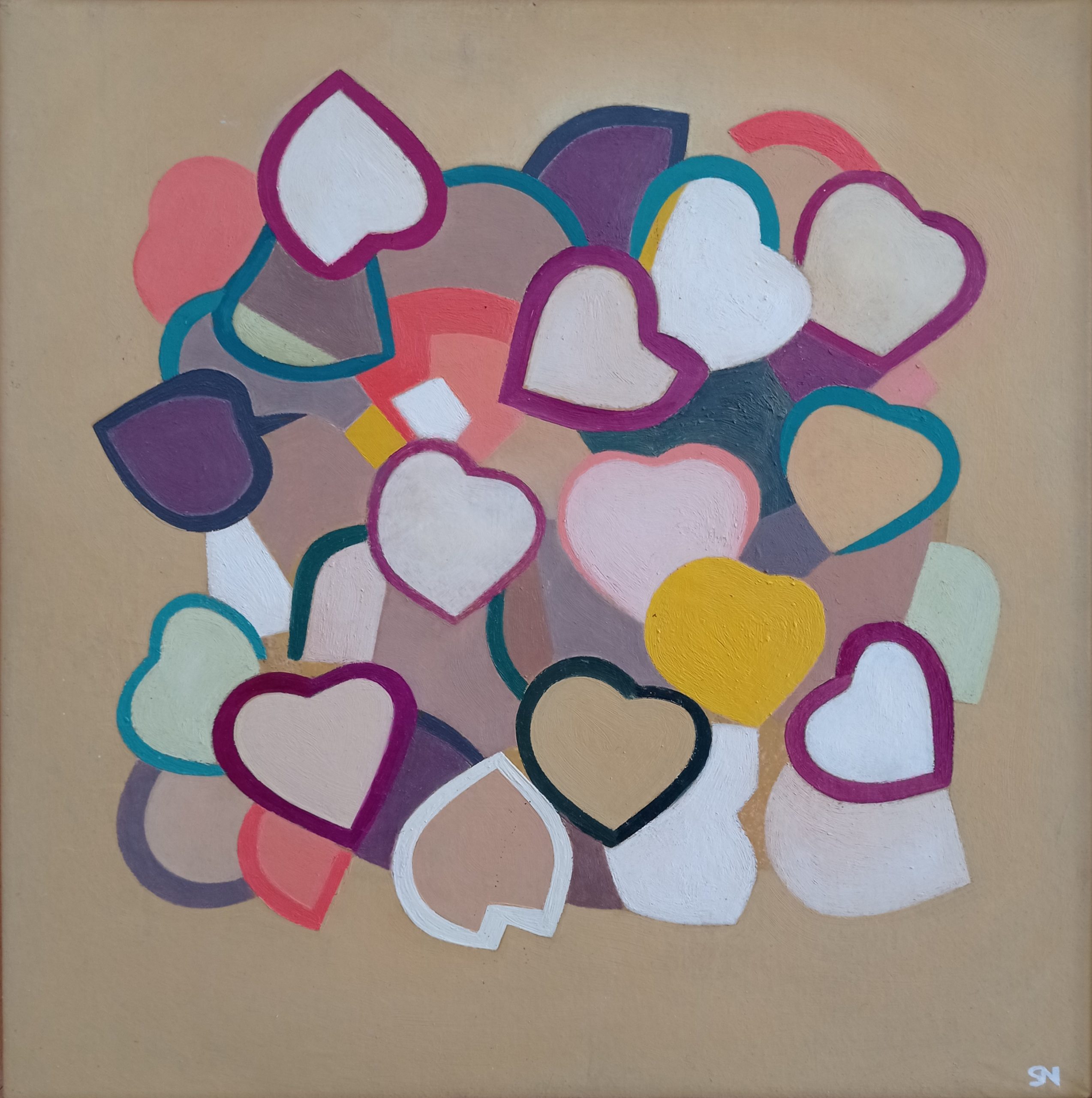 Nadin, Ronde de feuilles, 2015, huile sur toiles, 30 x 30 cm