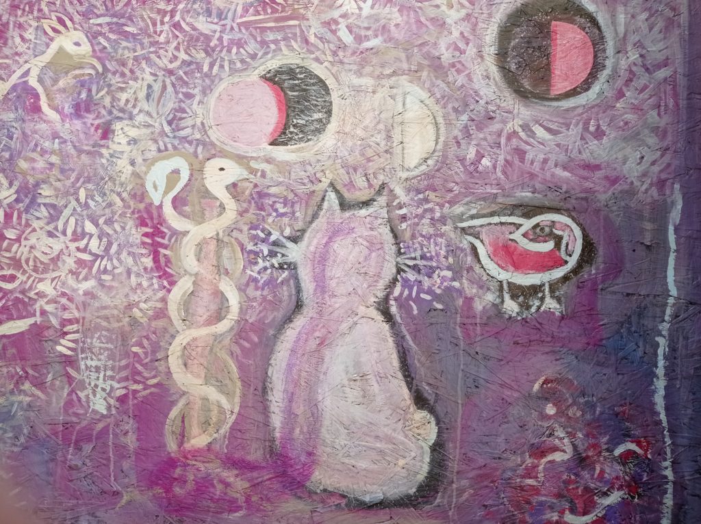 Mado, détail de Chat, lapin et lune, acrylique sur bois, 190 x 120 cm, (fresque)