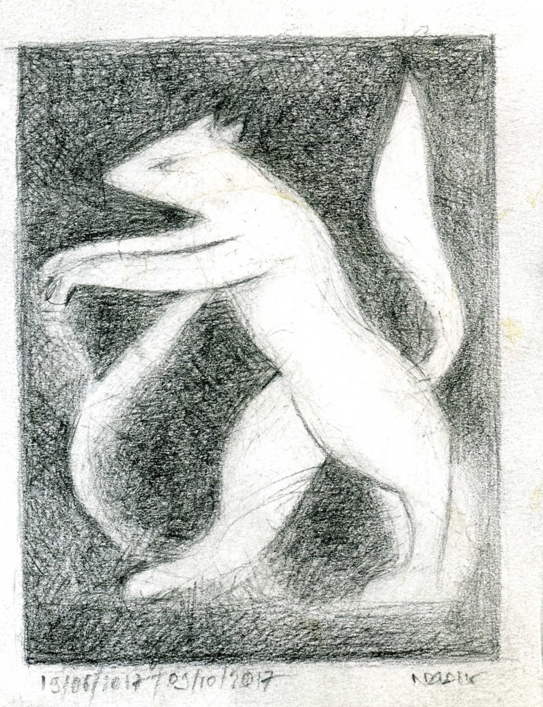 Nadin, Renard fantastique, 2017, crayon sur papiers, 20 x 30 cm