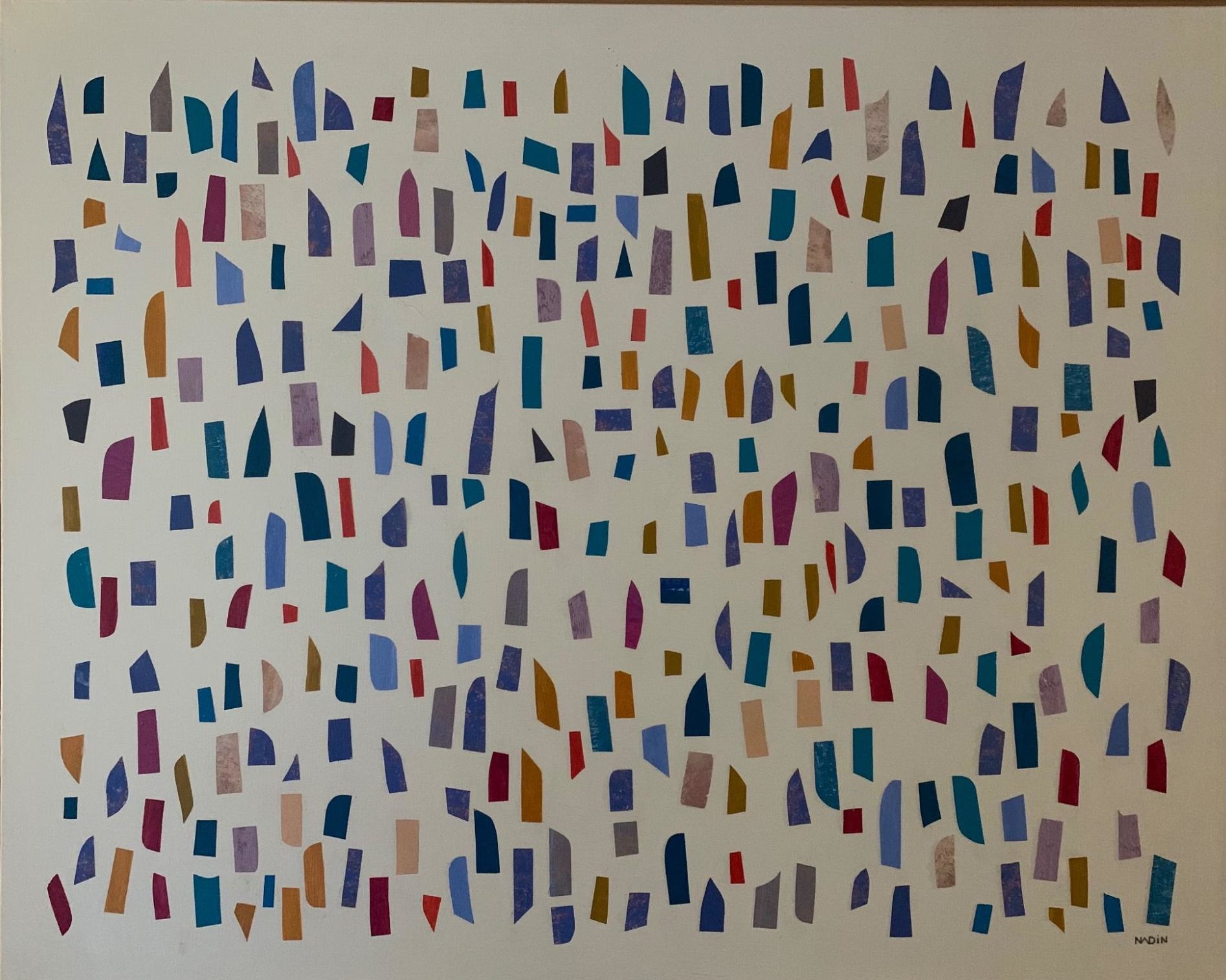 Nadin, Vibration colorés légères, 2019, acrylique sur papier marouflée sur toile, 65 x 81 cm